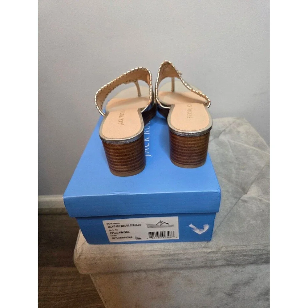 Jack Rogers Mid Wedge Stacked Metallic Gold Wedge Sandals, Size 10, NIB